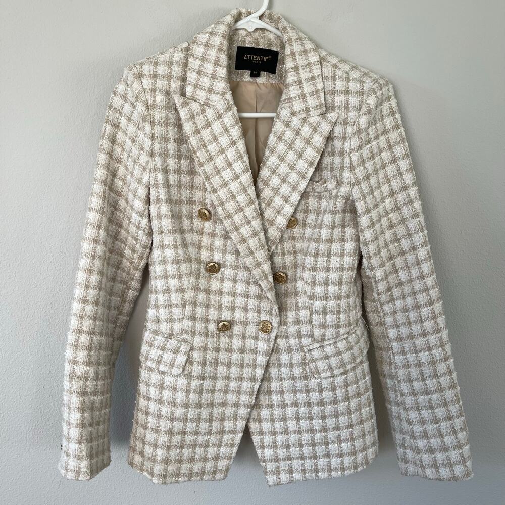 Attentif Paris White Gold Tweed Blazer (36)